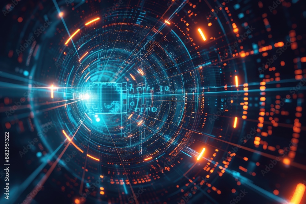 Poster futuristic digital tunnel with lights a futuristic abstract background with technological elements