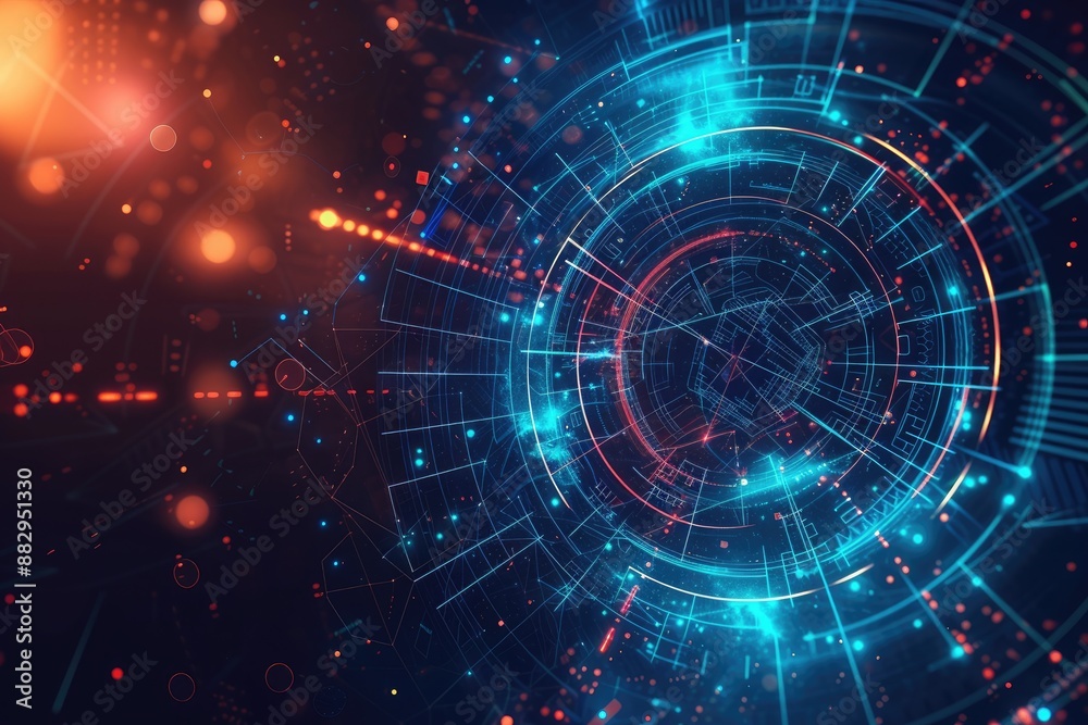 Aufkleber Futuristic digital tunnel with lights A futuristic abstract background with technological elements