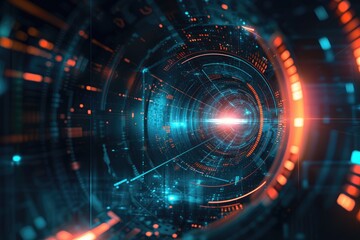 Obraz premium Futuristic digital tunnel with lights A futuristic abstract background with technological elements