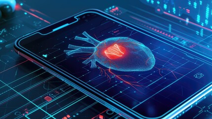 Futuristic digital heart hologram A healthcare app tracking vital signs and symptoms