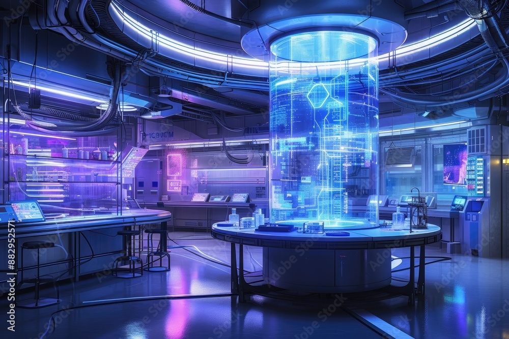 Aufkleber futuristic high-tech control room a high-tech laboratory with floating scientific equipment and holo