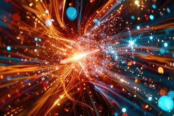 Fototapeta premium Vibrant glowing cosmic tunnel A Higgs boson-inspired background symbolizing particle physics