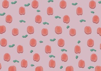 Watercolor seamless pattern featuring peach fruit for decorative background. A cute and simple hand-drawn painting for banner or packaging design. Concept of happiness in graphic resources.