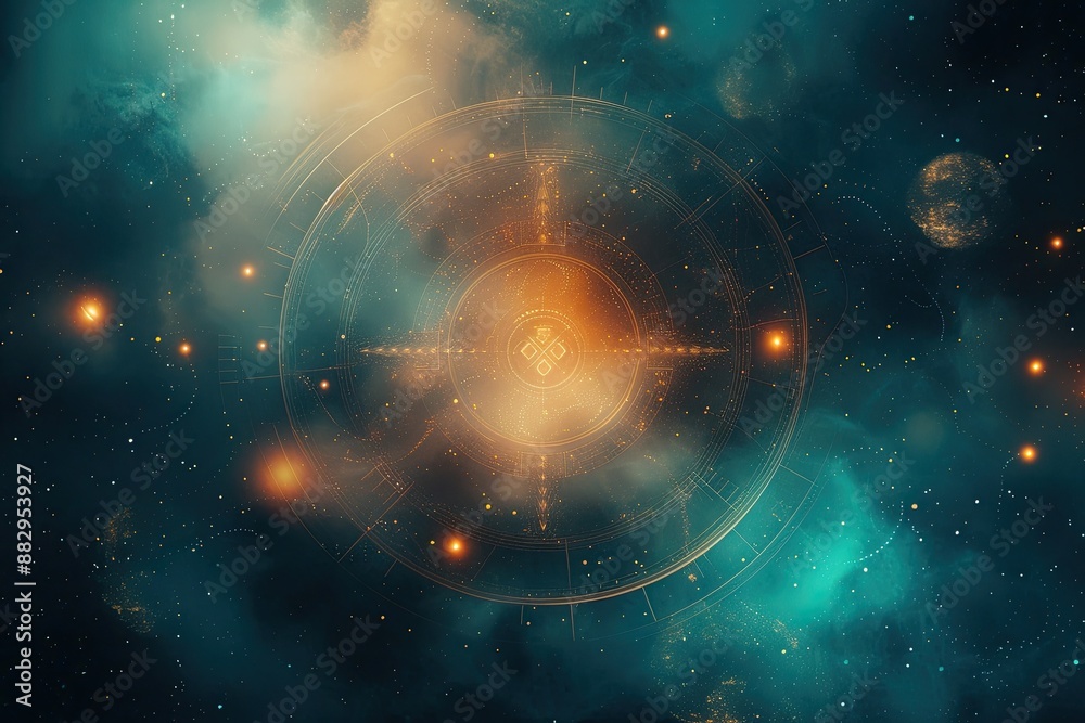 Fototapete glowing cosmic structure celestial diagram a mysterious abstract background with enigmatic symbols