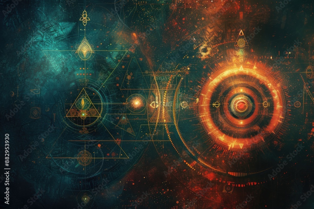 Leinwandbilder glowing cosmic structure celestial diagram a mysterious abstract background with enigmatic symbols