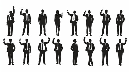 No.1と指のポーズで決意を示す営業マン アイコンシルエット スーツ 会社員 ビジネスマン