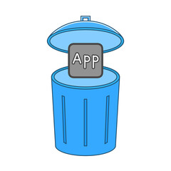 アプリのアンインストール（青色のごみ箱に捨てられる灰色のAppアイコン）