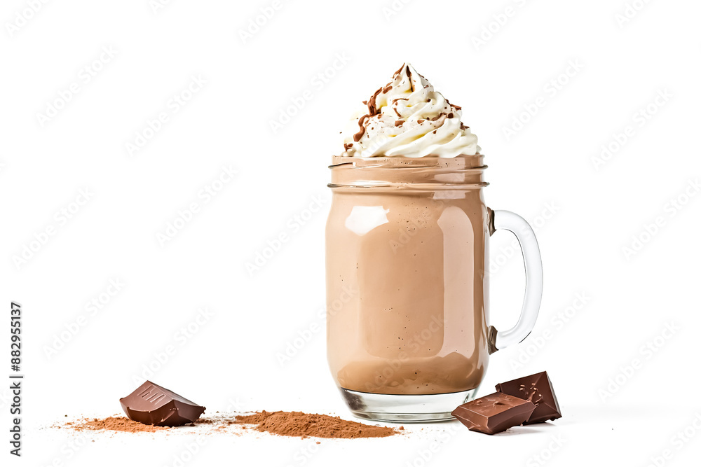 Sticker Chocolate Milkshake with Whipped Cream and Chocolate Pieces