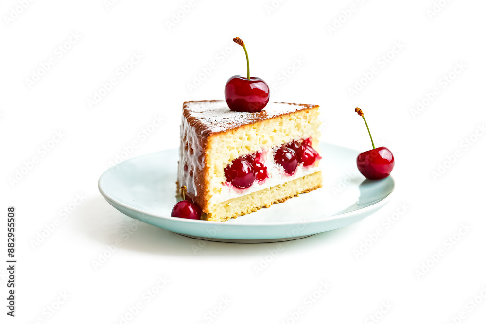 Sticker Delicious Cherry Cake on a Plate