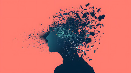 People head bursting with information data, symbolizing the overwhelming effects of media and social media addiction.powerful visual metaphor of social media addiction.