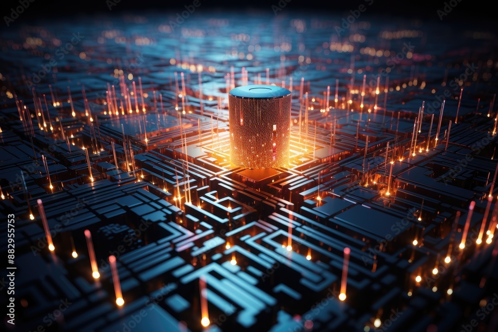 Poster Glowing futuristic circuit board A quantum computer exploring complex computations