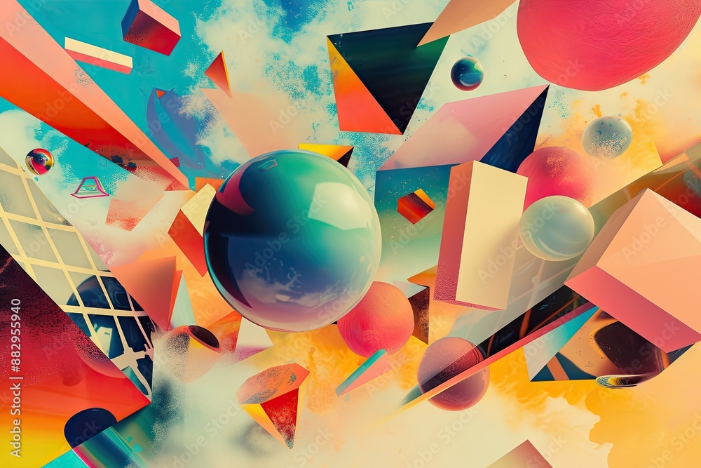 Leinwandbilder colorful abstract geometric shapes a surreal abstract background with floating geometric shapes