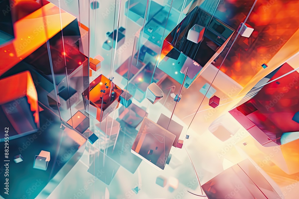 Leinwandbilder colorful abstract geometric shapes a surreal abstract background with floating geometric shapes