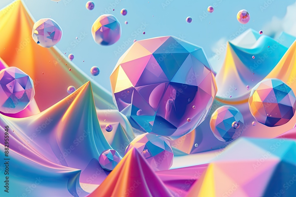 Leinwandbilder colorful abstract geometric shapes a surreal abstract background with floating geometric shapes