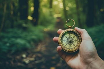 Antique brass compass held in hand A therapist holding a compass guiding a patient on the path to self-discovery and inner peace