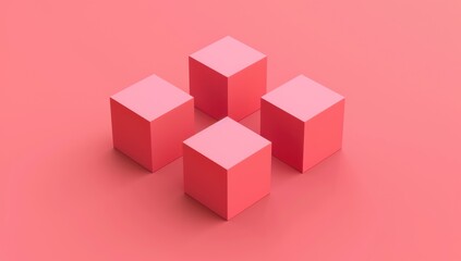 Fototapeta premium Four Pink Cubes on a Pink Background
