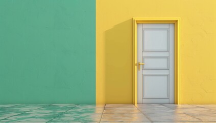 White Door on a Yellow and Green Wall