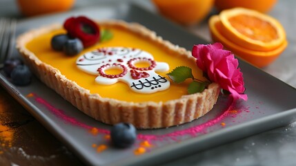 Festive Sugar Skull Tart for Dia de los Muertos Celebration | Colorful and Fancy Dessert with Traditional Mexican Decoration