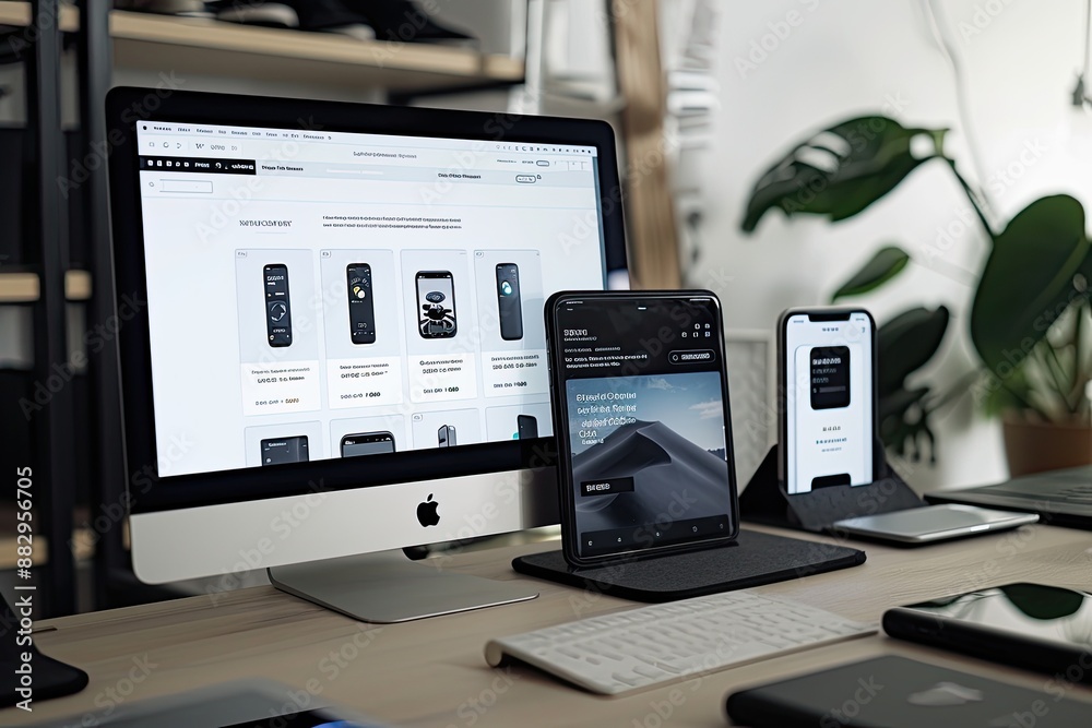 Fototapete Modern electronic devices on desk Design a user-friendly interface for a mobile banking application