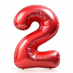 number 2 made of red inflatable balloon isolated