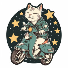 cat on the moon, t-shirt design, cartoon cat