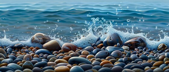 Fototapeta premium A rocky beach with a large wave crashing over the rocks