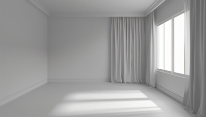 Empty Room with White Curtains and Window.