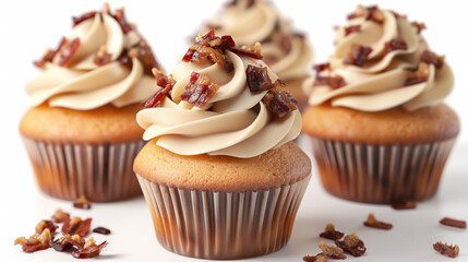 Decadent Maple Bacon Cupcakes, Perfect Dessert for Promotional Material, on White Background