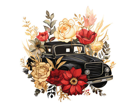 Watercolor zeep flower vector, creative beautiful zeep car 