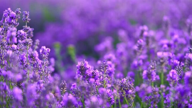 Blooming lavender flowers field. Natural background. Close up