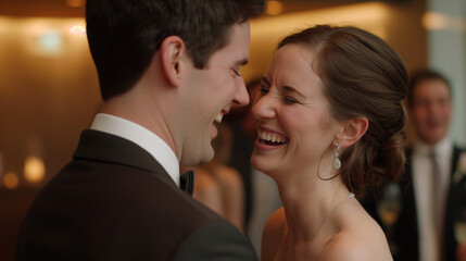 Bride and Groom Laughing During First Dance