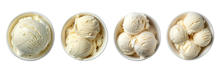 Set of decor Vanilla ice cream scoops top view isolated on a transparent background