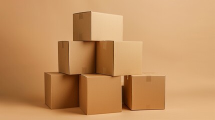 Fototapeta premium Blank Kraft Paper Boxes Pyramid Mockup - Ideal for Packaging Design