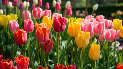 Radiant Summer Garden Blooming with Colorful Tulips