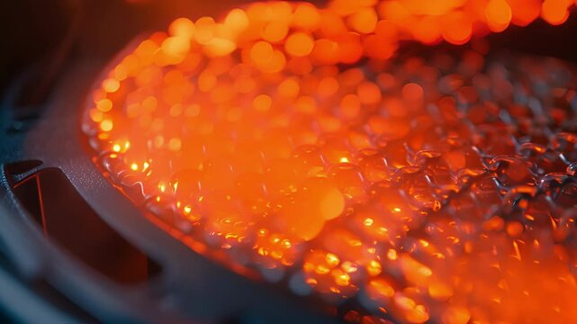An extreme closeup of the heating element of an air fryer highlighting its powerful and rapid heating capabilities.