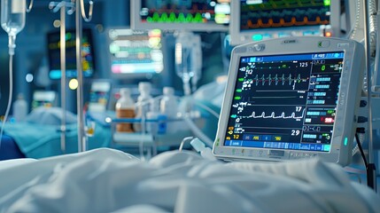 A sterile, empty surgical operating room with medical equipment and supplies prepared for a procedure