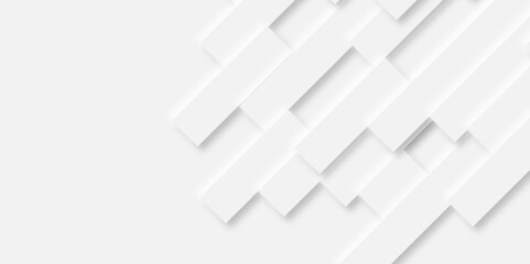 Obraz premium Abstract white square shape geometric line background. abstract seamless modern white and gray color technology concept geometric square vector background neomorphism style poster, banner design.