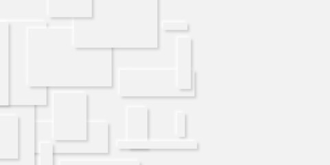 Abstract white square shape geometric line background. abstract seamless modern white and gray color technology concept geometric square vector background neomorphism style poster, banner design.