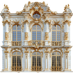 Obraz premium Elegant French Baroque Architecture with Golden Accent Isolated on Transparent or White Background, PNG