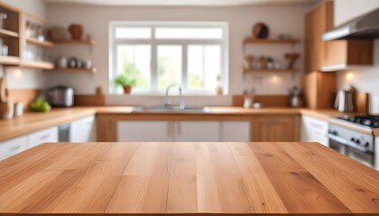 A wooden board with blurred kitchen room background