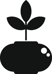 Simple black glyph of a small plant with three leaves growing from a round pot