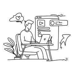 Uncover the beauty of simplicity in Content Creation with a minimalist flat illustration of a creator immersed in the process of writing a blog post