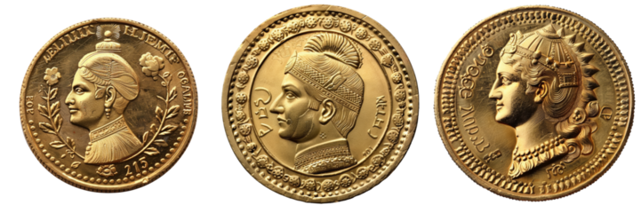 Gold Coin Indian Rupee Set Isolated on Transparent or White Background, PNG