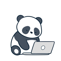 Adorable Panda Vector is working on a laptop