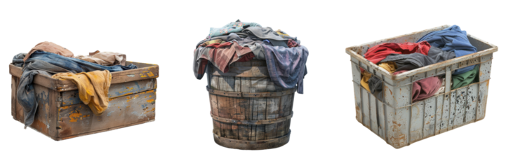 Dirty Laundry in a Container Isolated on Transparent or White Background, PNG