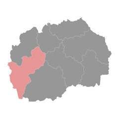 Obraz premium Southwestern Statistical Region map, administrative division of North Macedonia. Vector illustration.
