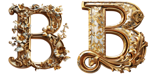 Golden Word and Number B2 Isolated on Transparent or White Background, PNG