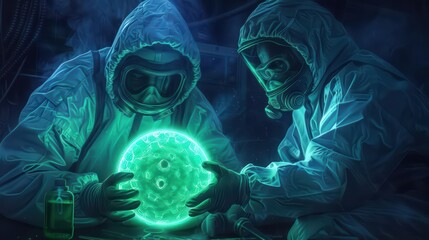 A supernatural scene unfolded as ghostly researchers studied glowing samples of astrovirus, their spectral instruments revealing its otherworldly patterns