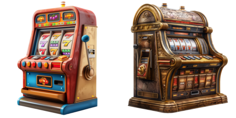 Gambling Machine Game Opportunity Set Isolated on Transparent or White Background, PNG