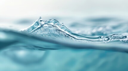 Close-up of a clear, blue water surface with gentle ripples and waves. Perfect for concepts related to freshness, purity, and hydration.